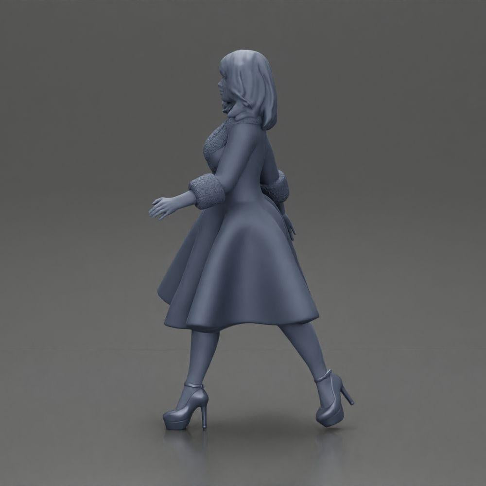Diorama model building product photo 10: Diorama figure: miniature figure woman in red dress with fur trim in stepping pose - diorama (Ref No. A117)