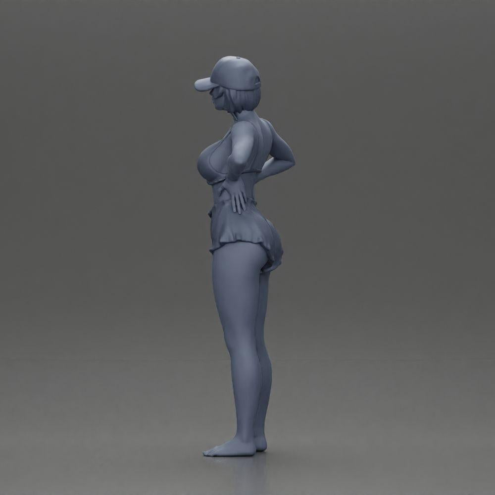 Diorama model building product photo 10: Diorama figure: Standing miniature figure in summer look with cap, shorts, barefoot on the beach (Ref No. A108)