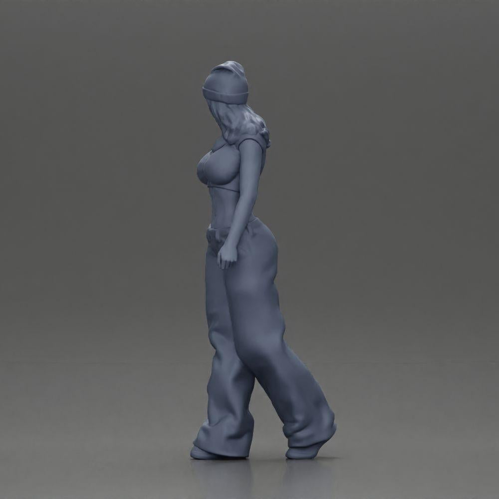 Diorama model building product photo 10: miniature figure: hip-hop lowrider woman with cap, short top & baggy pants (Ref No. A103)