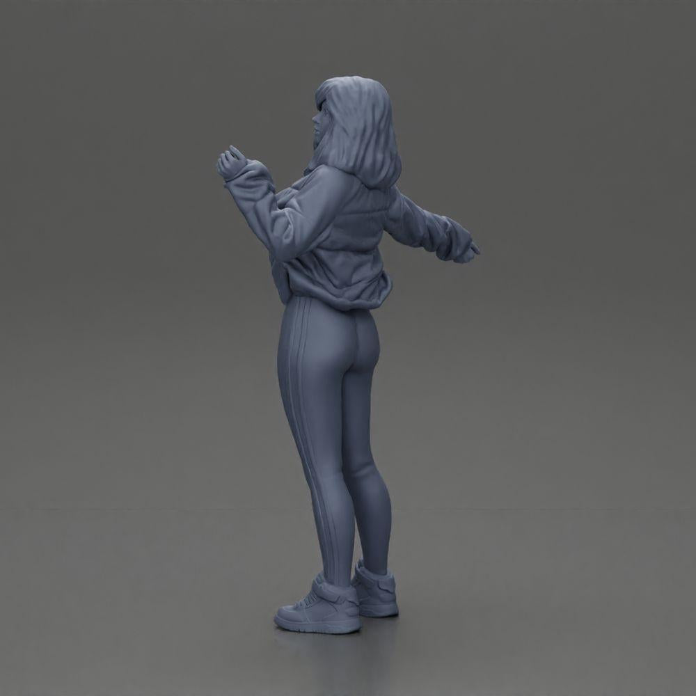 Diorama model building product photo 10: Diorama miniature: Woman in open jacket, cropped top, and tight pants (Ref No. A114)