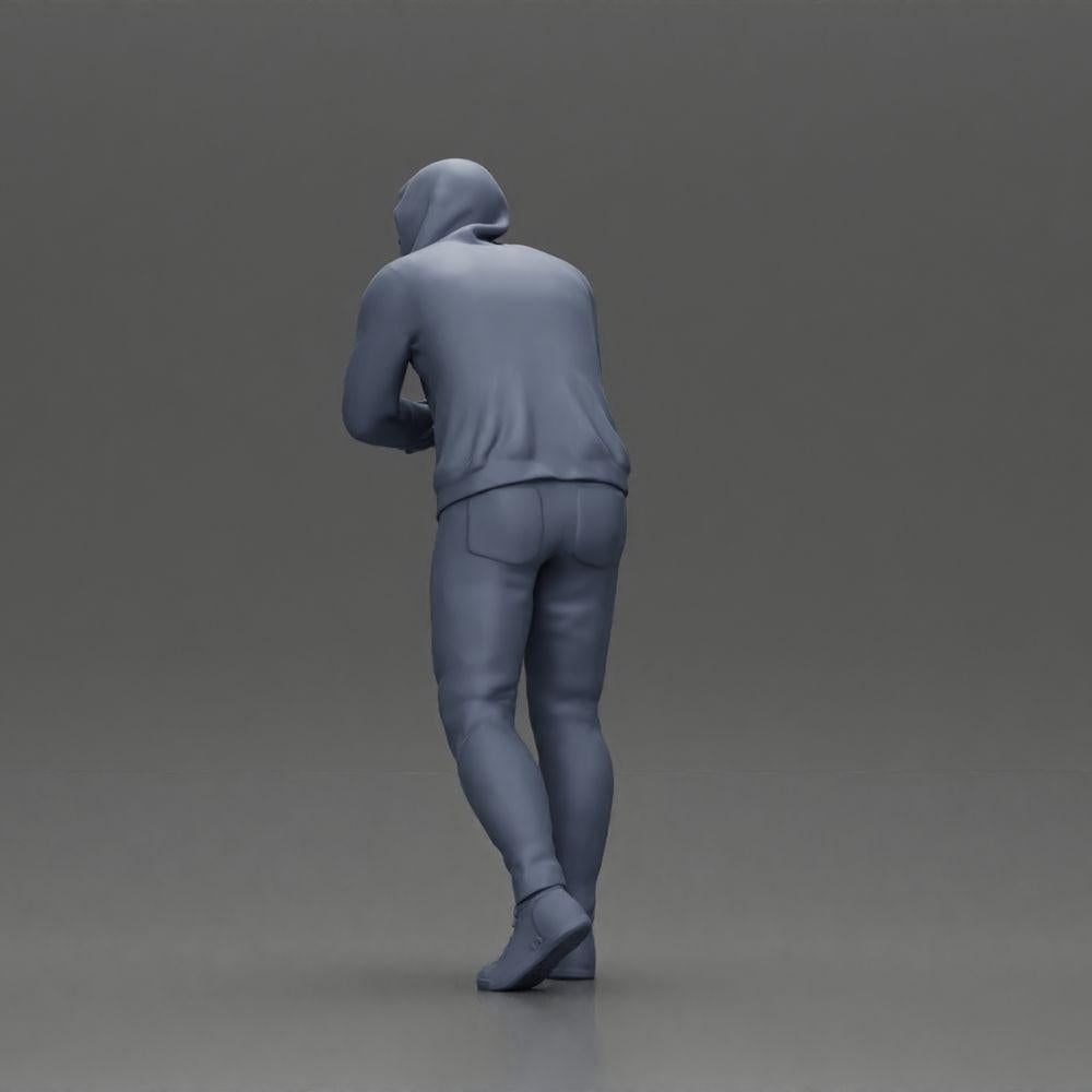 Diorama model building product photo 10: Diorama figure: Man with hood, hands on car, slightly leaning forward (Ref No. A115)