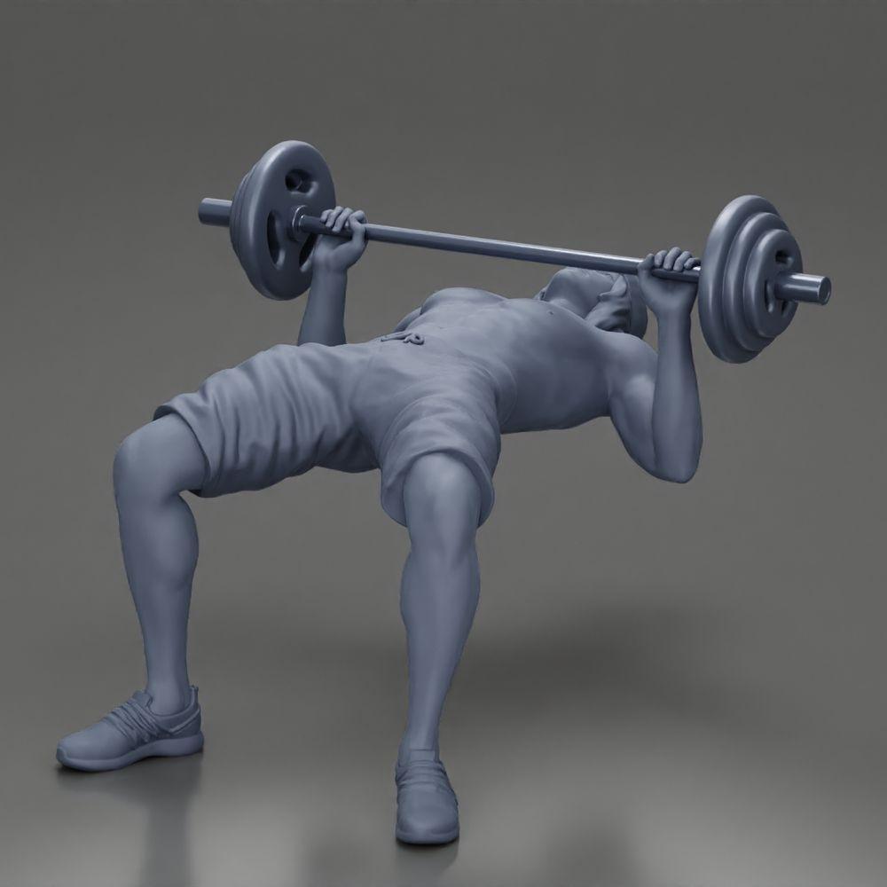 Diorama model building product photo 9: Diorama figure: Male miniature bench pressing with hip bridge, dumbbell, hat, and shorts (Ref No. A111)