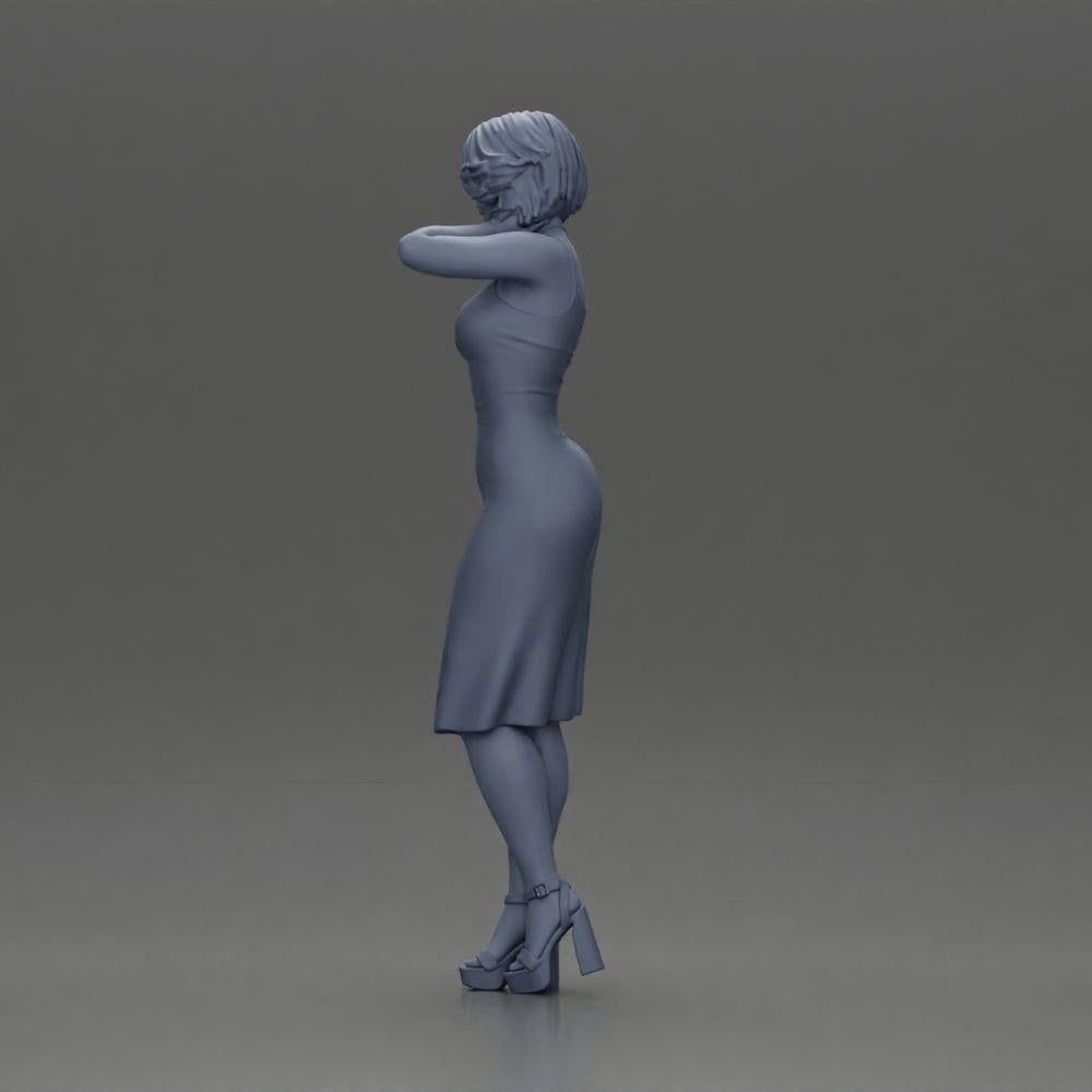 Diorama model building product photo 10: Female diorama figure in mini dress, short hair, hand on neck, necklace (Ref No. A99)