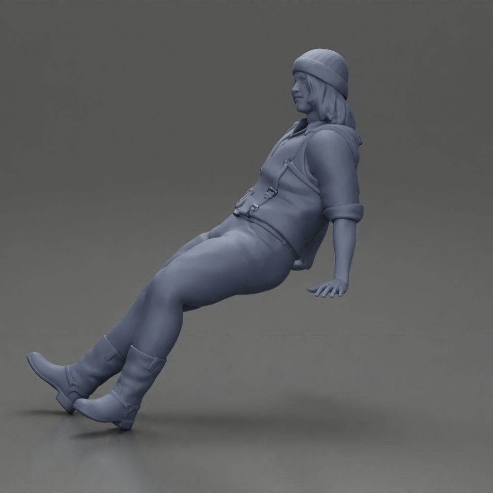 Diorama model building product photo 11: Sitting miniature figure, man in historical clothing with hat and suspenders (Ref No. A84)