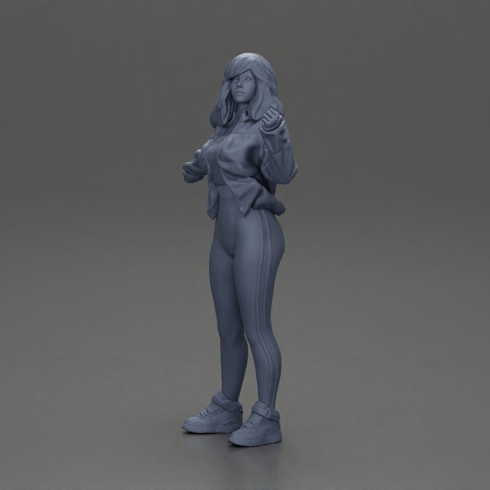 Diorama model building product photo 11: Diorama miniature: Woman in open jacket, crop top, and tight pants (Ref No. A114)