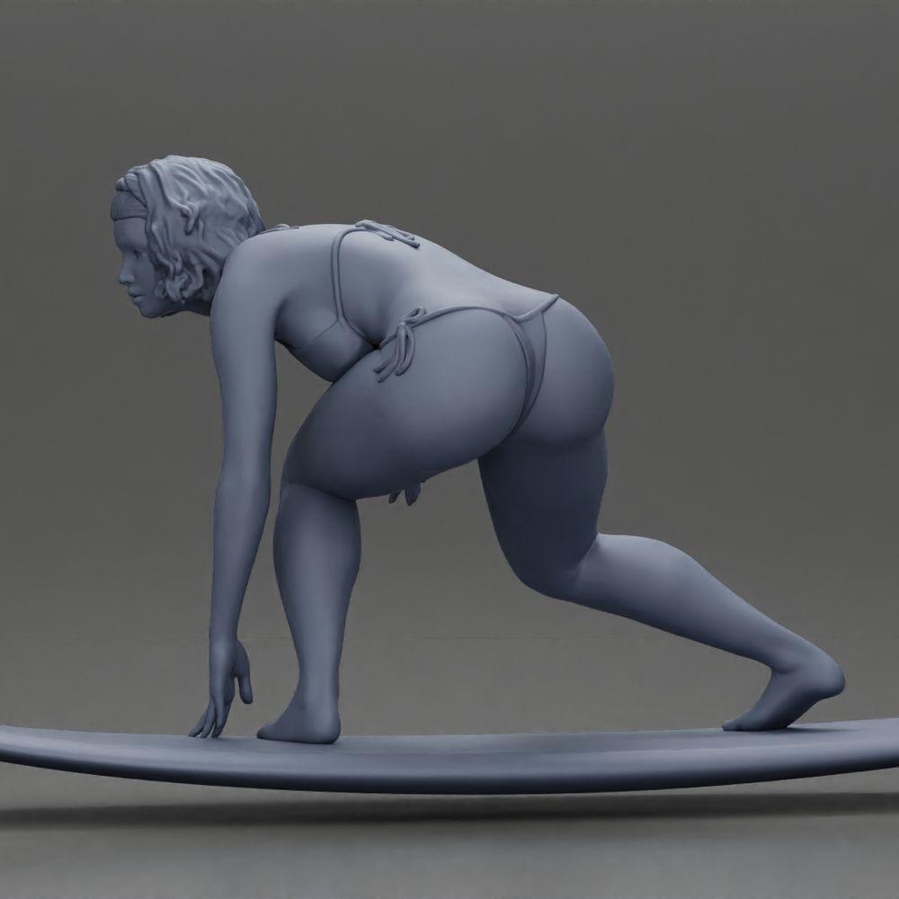 Diorama model building product photo 11: Diorama miniature: Surfer girl kneeling in a bikini on a surfboard, single (Ref No. A119)