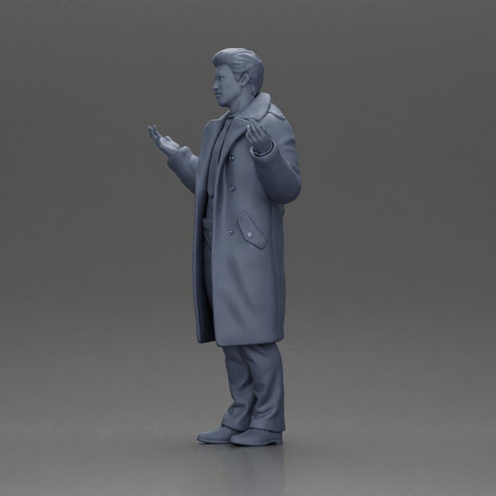 Diorama Modellbau Produktfoto 11: Diorama-Miniaturfigur: Polizeidetektiv im Mantel, stehend mit offenen Händen (Ref Nr. A63)