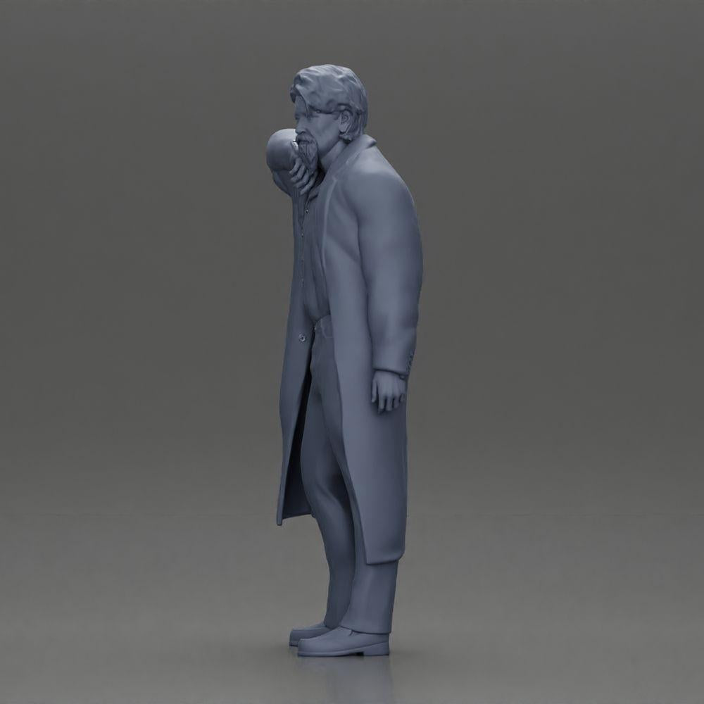 Diorama model building product photo 11: Diorama miniature: standing man with pointed beard, open coat, hand on chin (Ref No. A98)