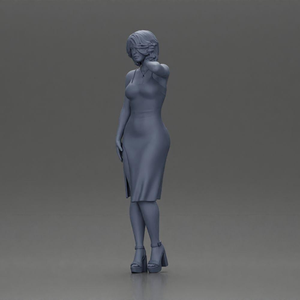 Diorama model building product photo 11: Female diorama figure in mini dress, short hair, hand on neck, necklace (Ref No. A99)