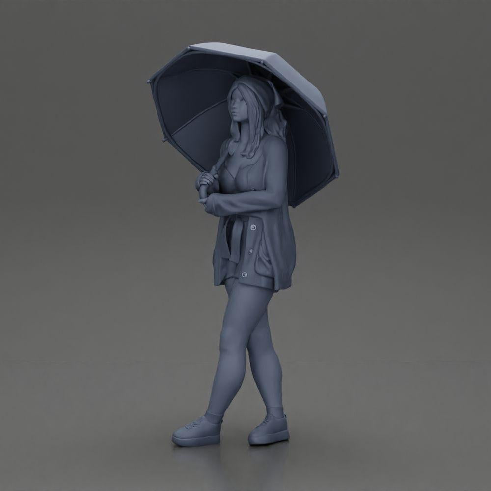 Diorama model building product photo 11: Female diorama figure in open cardigan and shorts with umbrella (Ref No. A92)