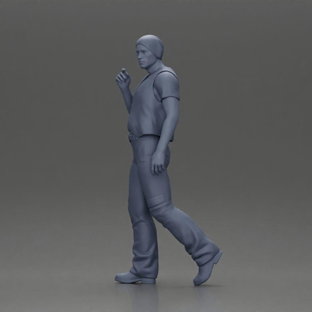 Diorama Modellbau Produktfoto 11: Gehende Miniaturfigur, Mann mit Kopftuch und Weste für Diorama - detailliert (Ref Nr. A65)