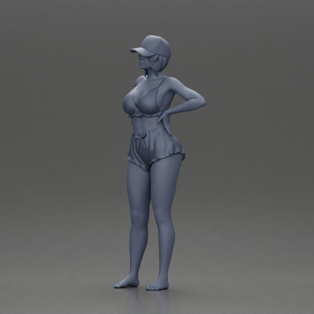 Diorama model building product photo 11: Diorama figure: Standing miniature figure in summer look with cap, shorts, barefoot on the beach (Ref No. A108)