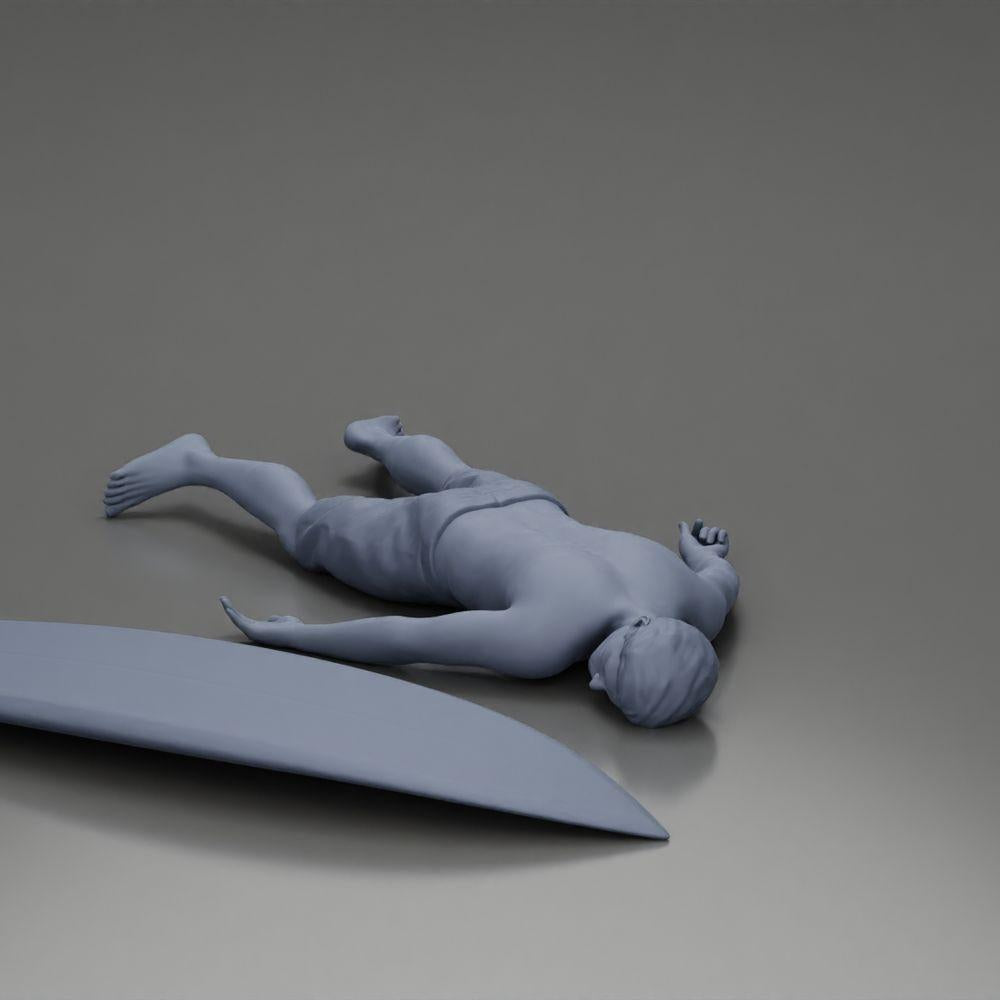 Diorama model building product photo 11: Diorama miniature: Person lying face down next to surfboard with fins (Ref No. A66)
