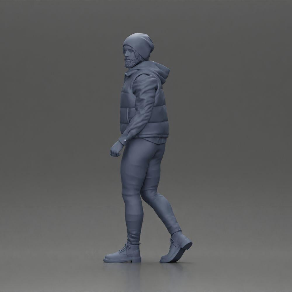 Diorama model building product photo 11: Diorama figure: Bearded man in winter clothing, walking - Diorama miniature (Ref No. A129)