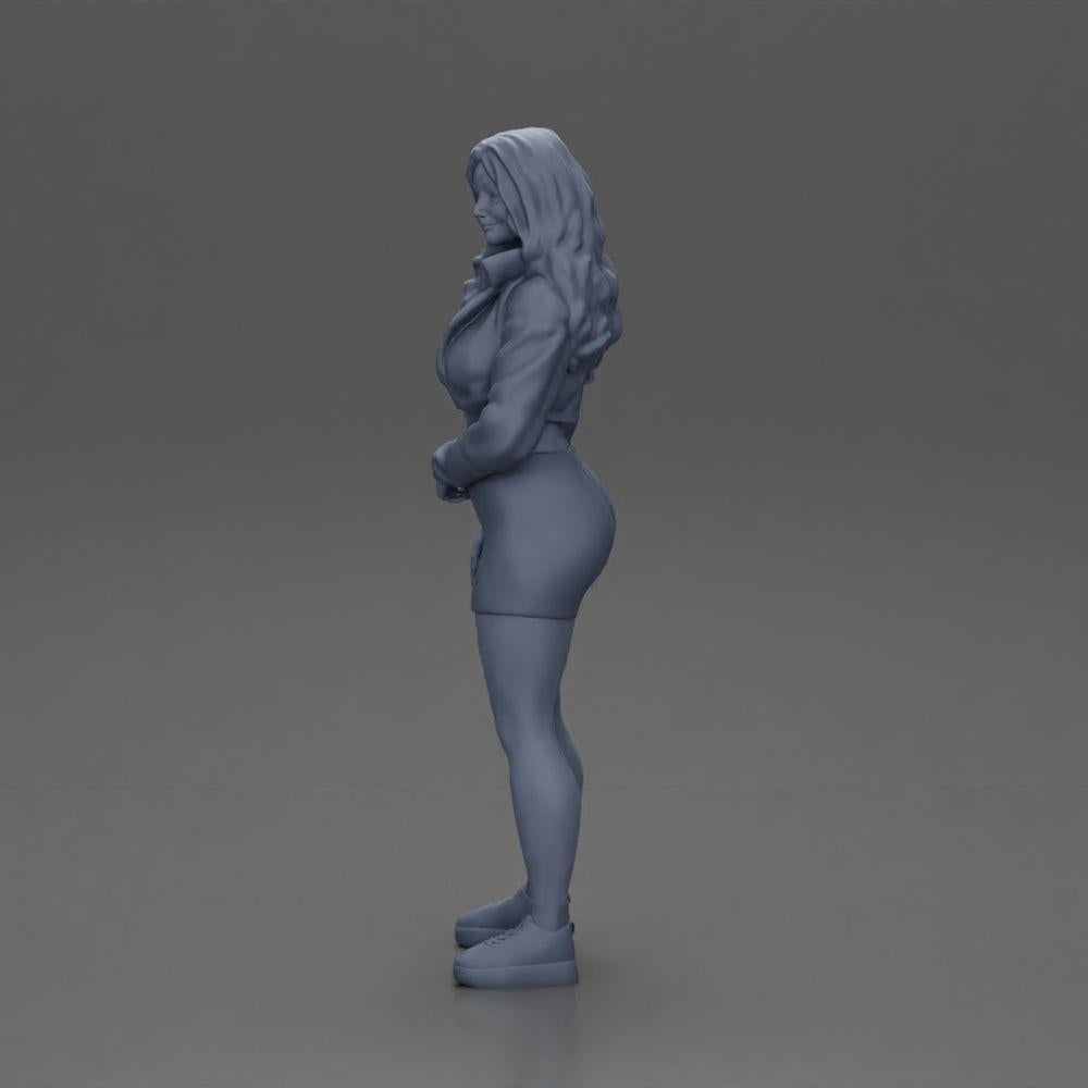 Diorama model building product photo 11: miniature figure: sporty girl standing with short jacket, shorts, and sneakers (Ref No. A74)