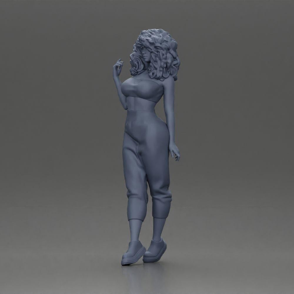 Diorama model building product photo 11: miniature figure: standing woman with curly hair in green outfit, posing (Ref No. A130)