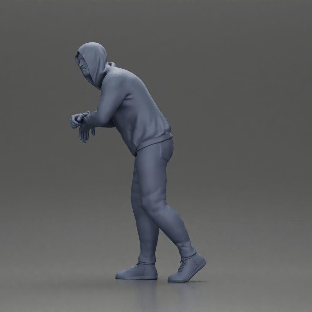 Diorama model building product photo 11: Diorama figure: Man with hood, hands on car, slightly leaning forward (Ref No. A115)
