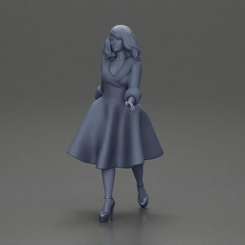Diorama model building product photo 11: Diorama figure: miniature figure of a woman in a red dress with fur trim in a walking pose - Diorama (Ref No. A117)