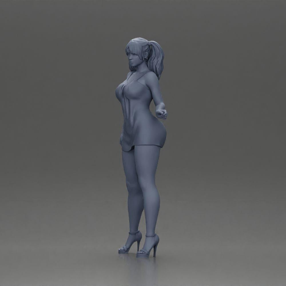 Diorama model building product photo 11: Diorama figure: Female miniature figure standing in a short dress with braids and sandals (Ref No. A123)