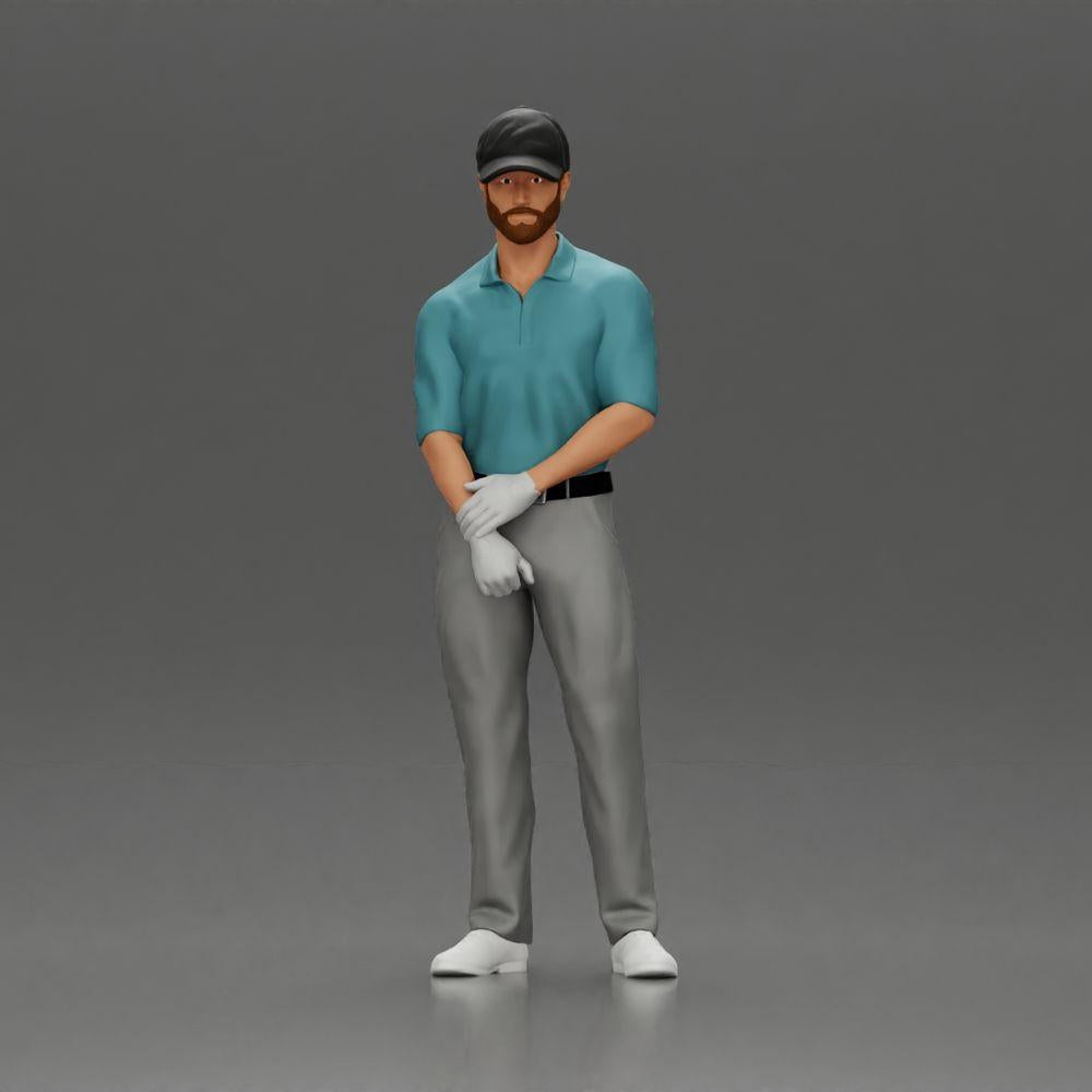 Diorama model building product photo 12: Diorama figure: standing miniature golfer with cap, glove, and golf club - diorama figure (Ref No. A143)