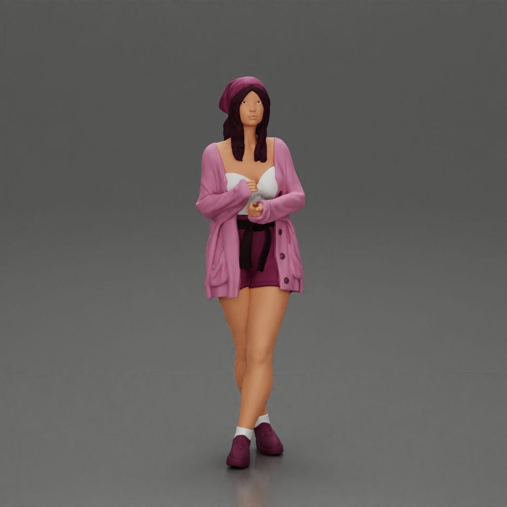 Diorama model building product photo 12: Female diorama figure in open cardigan and shorts with umbrella (Ref No. A92)