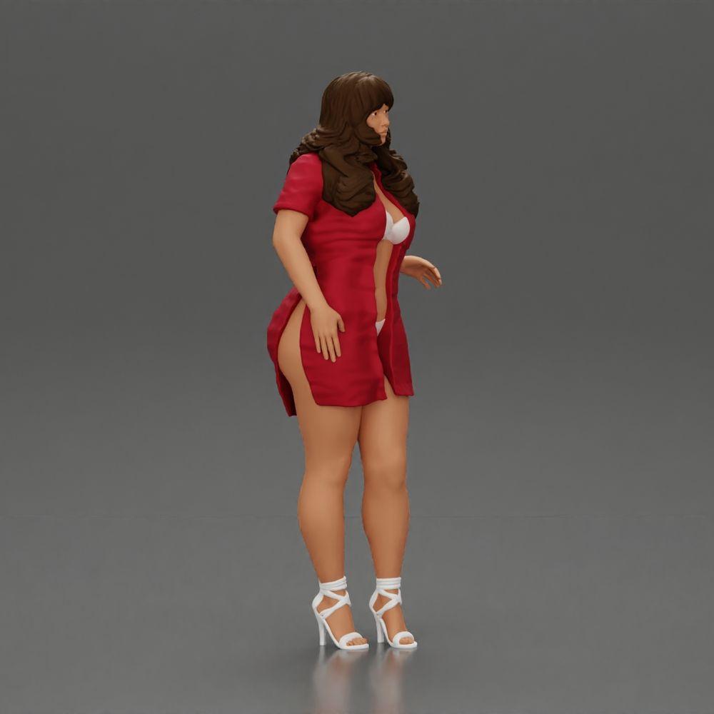Diorama model building product photo 1: Diorama miniature: Woman in a long red shirt dress, white accents, high sandals (Ref No. A126)