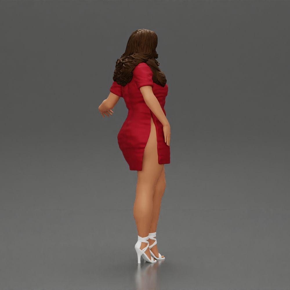 Diorama model building product photo 2: Diorama miniature: Woman in a long red shirt dress, white accents, high sandals (Ref No. A126)