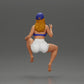 Diorama model building product photo 2: Diorama figure: Sitting female miniature, blue top & shorts, cap, barefoot - relaxed pose (Ref No. A133)