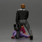 Diorama model building product photo 10: miniature diorama: man helps fallen biker, holds motorcycle helmet (Ref No. A91)