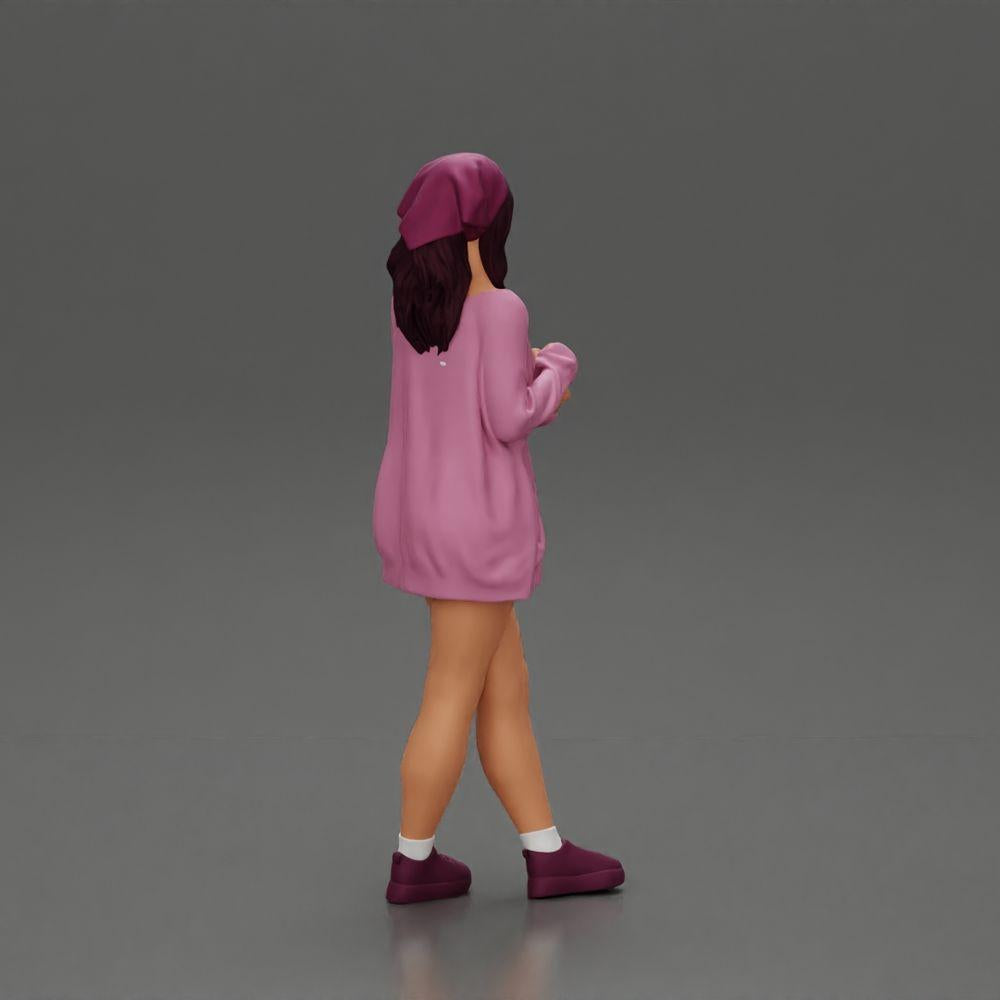 Diorama model building product photo 13: Female diorama figure in open cardigan and shorts with umbrella (Ref No. A92)