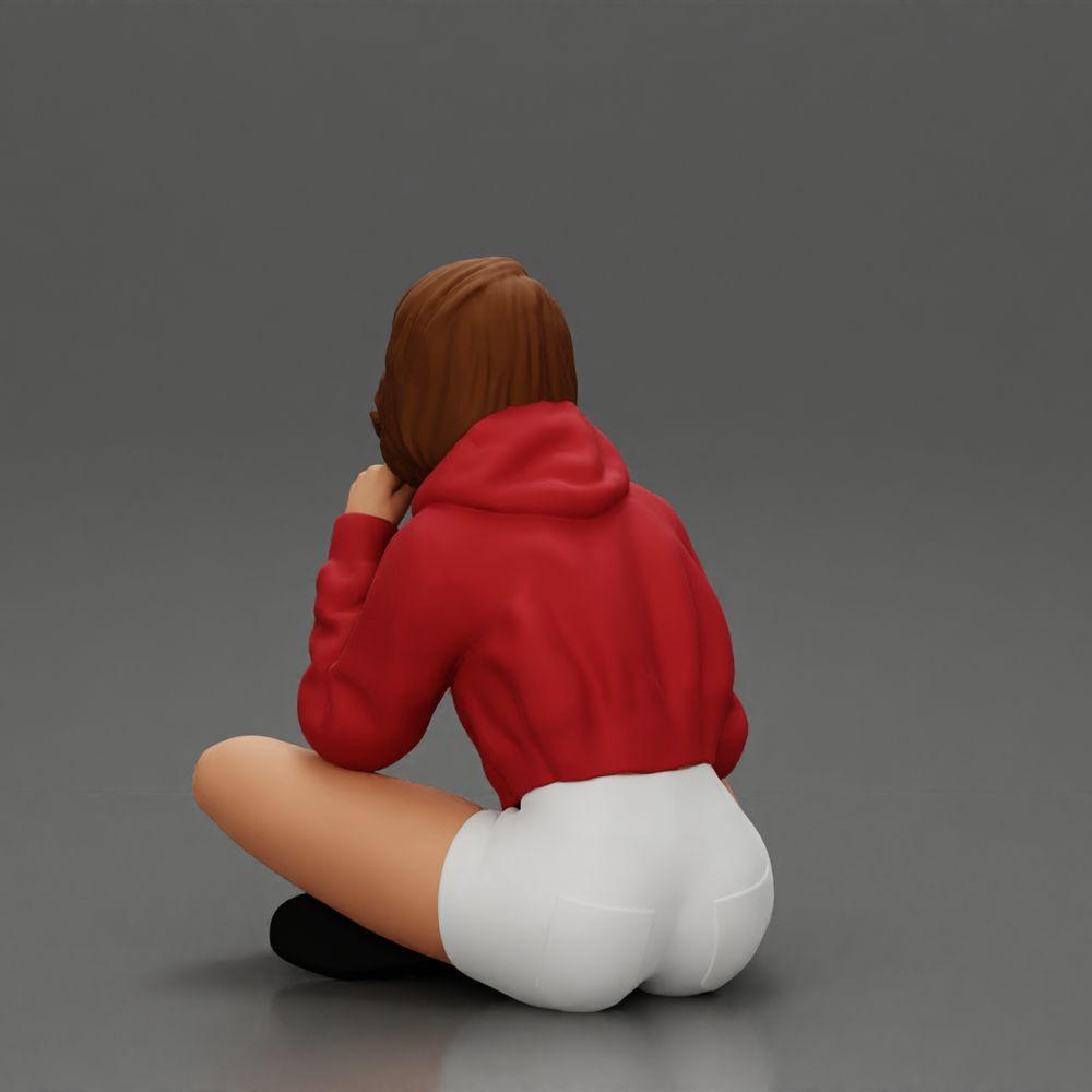 Diorama model building product photo 15: Diorama miniature: Sitting woman in jacket and shorts with open umbrella (Ref No. A85)