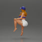 Diorama model building product photo 3: Diorama figure: Sitting female miniature, blue top & shorts, cap, barefoot - relaxed pose (Ref No. A133)