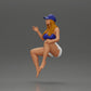Diorama model building product photo 4: Diorama figure: Sitting female miniature, blue top & shorts, cap, barefoot - relaxed pose (Ref No. A133)