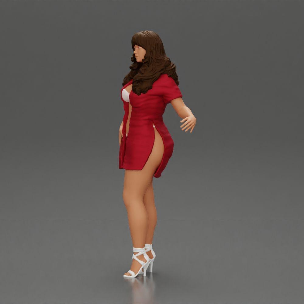Diorama model building product photo 5: Diorama miniature: Woman in a long red shirt dress, white accents, high sandals (Ref No. A126)