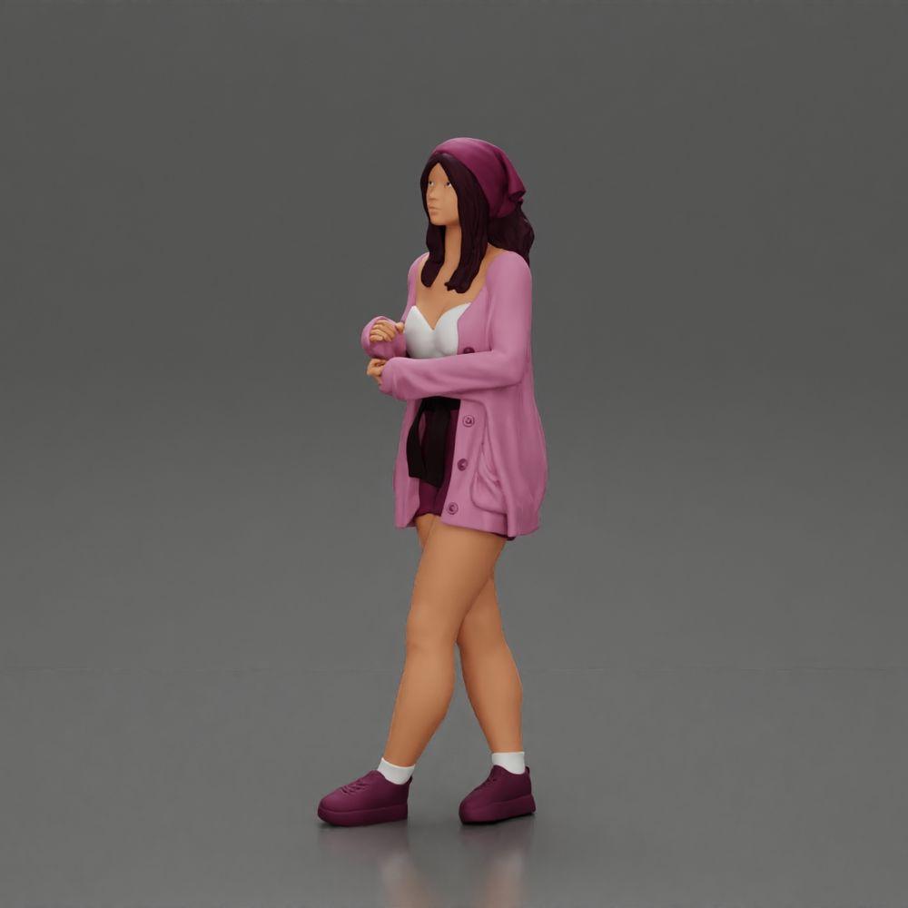Diorama model building product photo 14: Female diorama figure in open cardigan and shorts with umbrella (Ref No. A92)