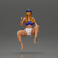 Diorama model building product photo 5: Diorama figure: Sitting female miniature, blue top & shorts, cap, barefoot - relaxed pose (Ref No. A133)