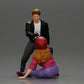 Diorama model building product photo 13: miniature diorama: man helps fallen biker, holds motorcycle helmet (Ref No. A91)