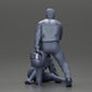 Diorama model building product photo 16: miniature diorama: man helps fallen biker, holds motorcycle helmet (Ref No. A91)