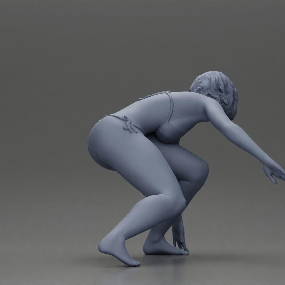 Diorama model building product photo 21: Diorama miniature: kneeling surfer girl in bikini on surfboard, single (Ref No. A119)