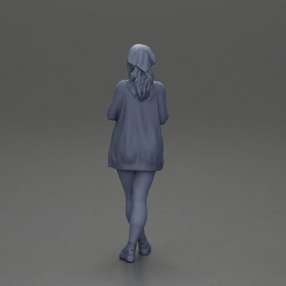 Diorama model building product photo 16: Female diorama figure in open cardigan and shorts with umbrella (Ref No. A92)
