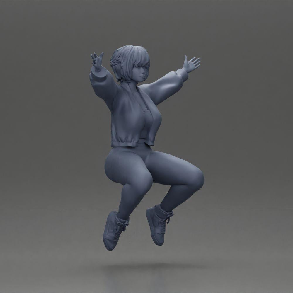 Diorama model building product photo 7: miniature figure - sitting girl with outstretched arms, sportswear (Ref No. A80)