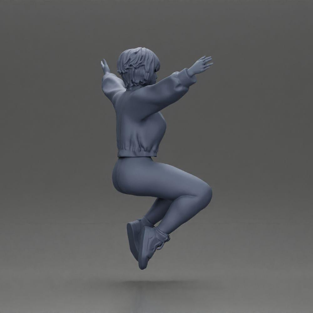 Diorama model building product photo 8: miniature figure - sitting girl with outstretched arms, sportswear (Ref No. A80)