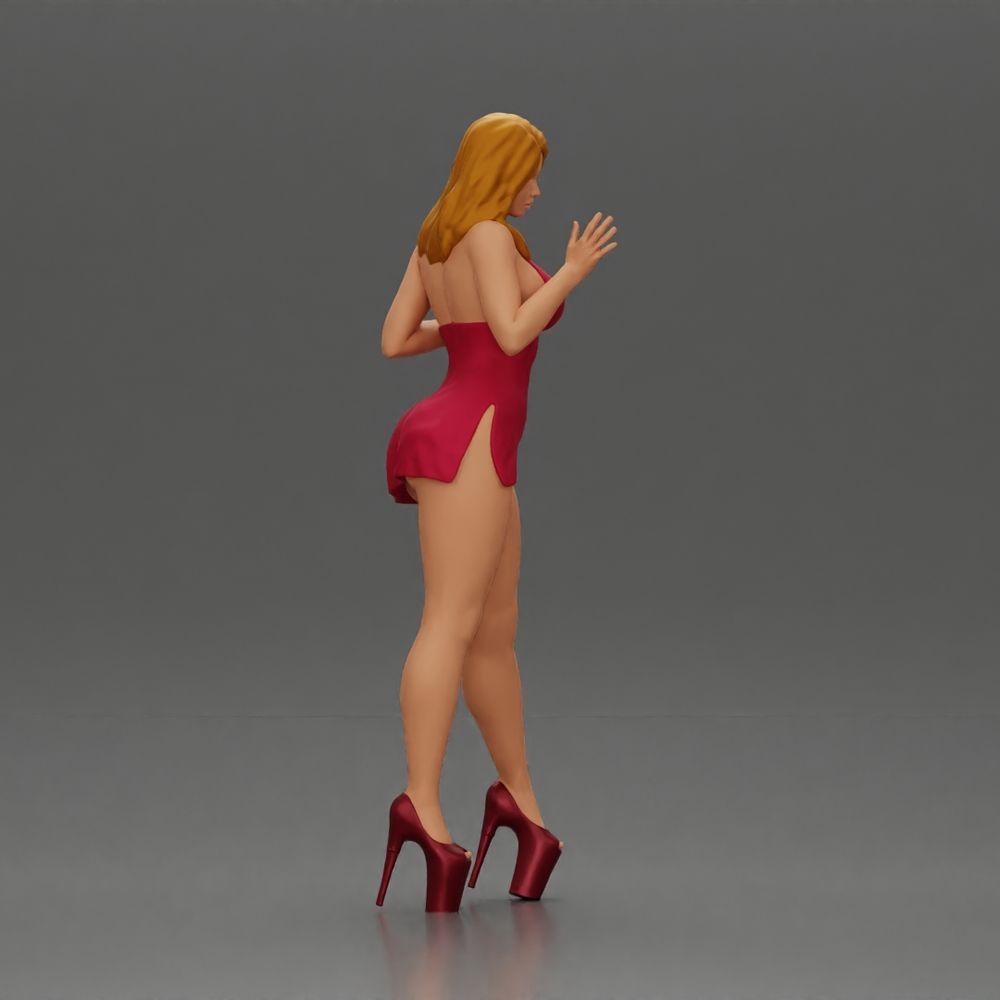 Diorama model building product photo 1: Diorama female figure: Elegant standing woman in a red dress with platform shoes (Ref No. A134)