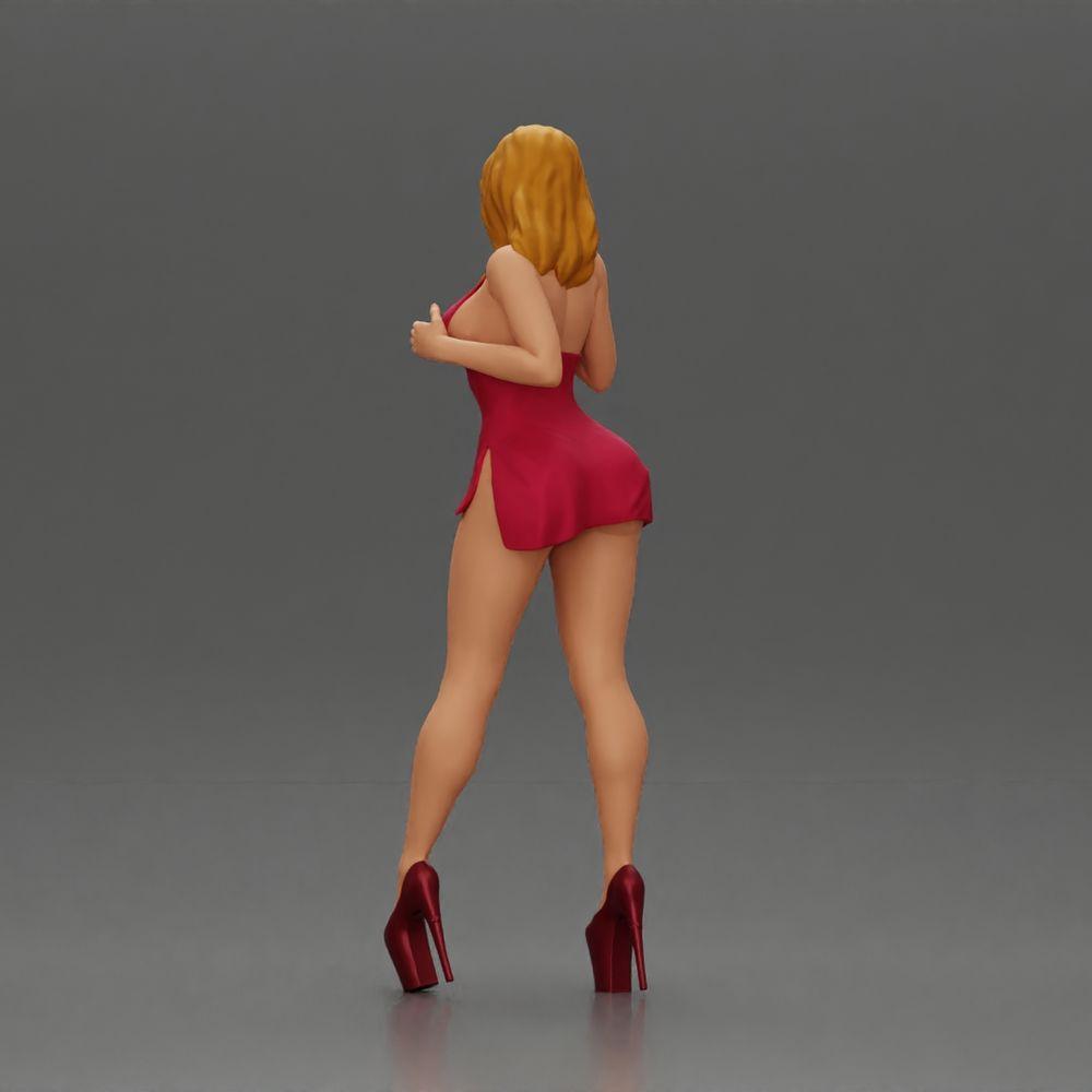 Diorama model building product photo 3: Diorama female figure: Elegant standing woman in a red dress with platform shoes (Ref No. A134)