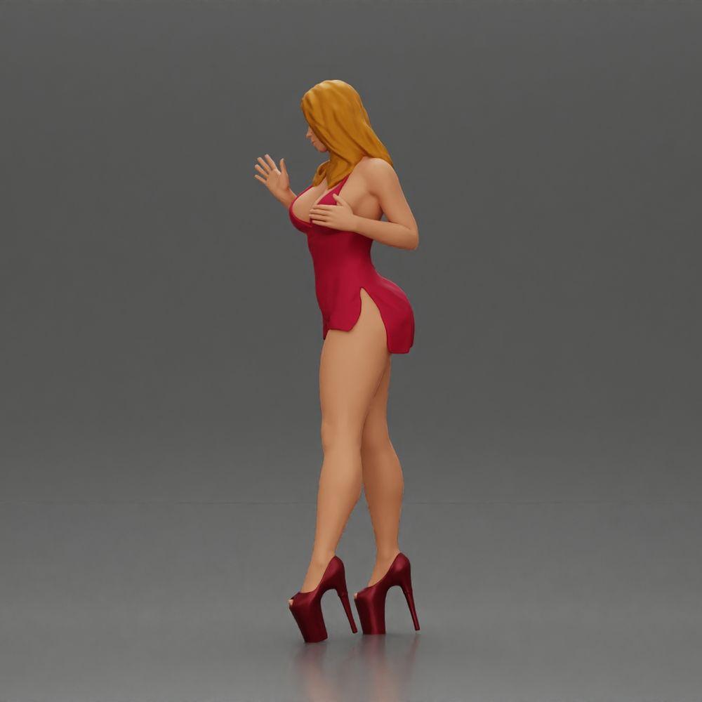 Diorama model building product photo 4: Diorama female figure: Elegant standing woman in a red dress with platform shoes (Ref No. A134)
