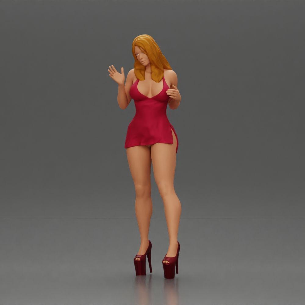Diorama model building product photo 5: Diorama female figure: Elegant standing woman in a red dress with platform shoes (Ref No. A134)