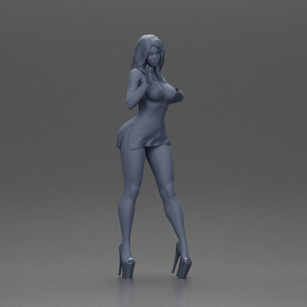 Diorama model building product photo 6: Diorama female figure: Elegant standing woman in a red dress with platform shoes (Ref No. A134)