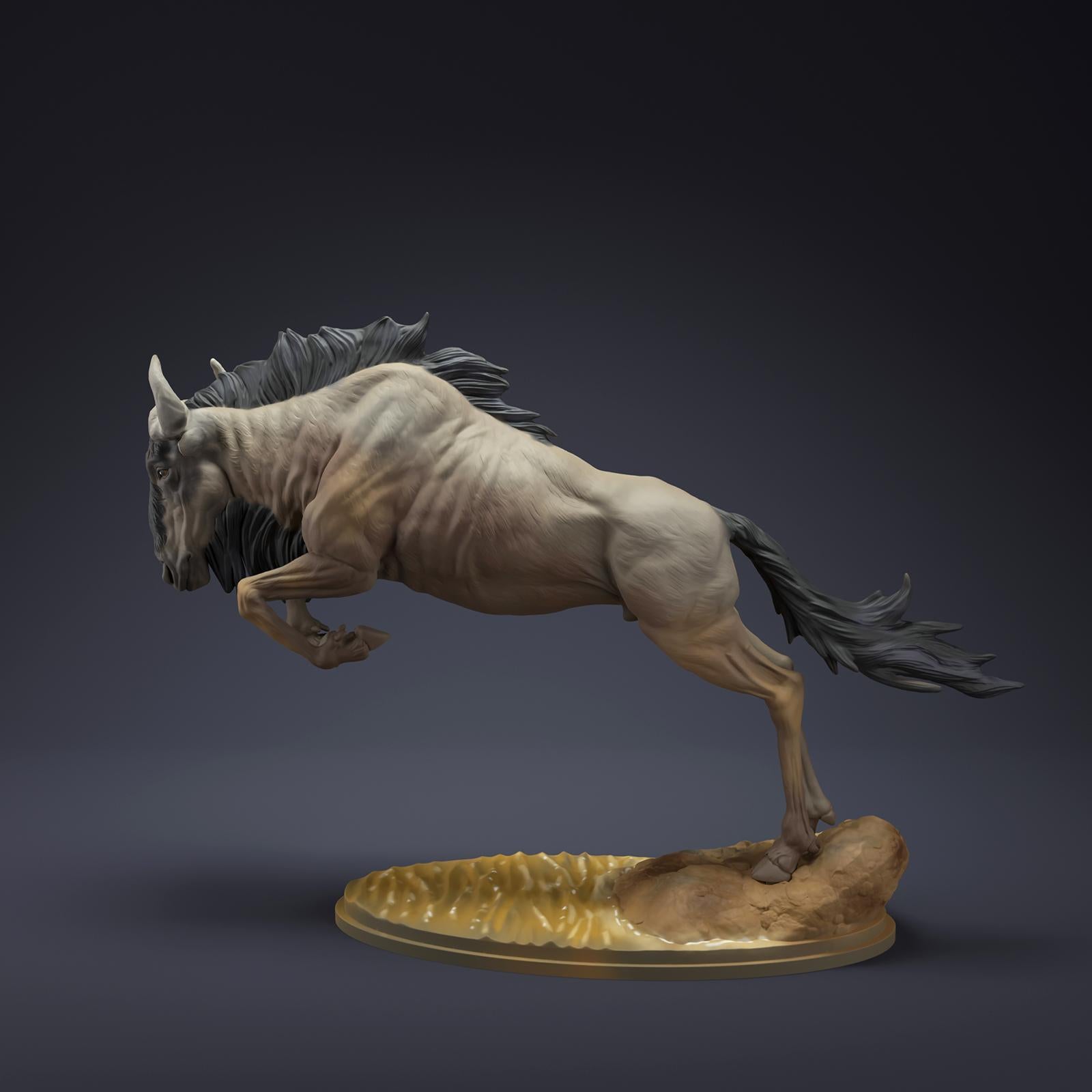 Product photo Animal Figure Diorama, Model Building: 0: Savanna Animals Figure: Leaping Gnu – Wildebeest (Ref 01_01_85)