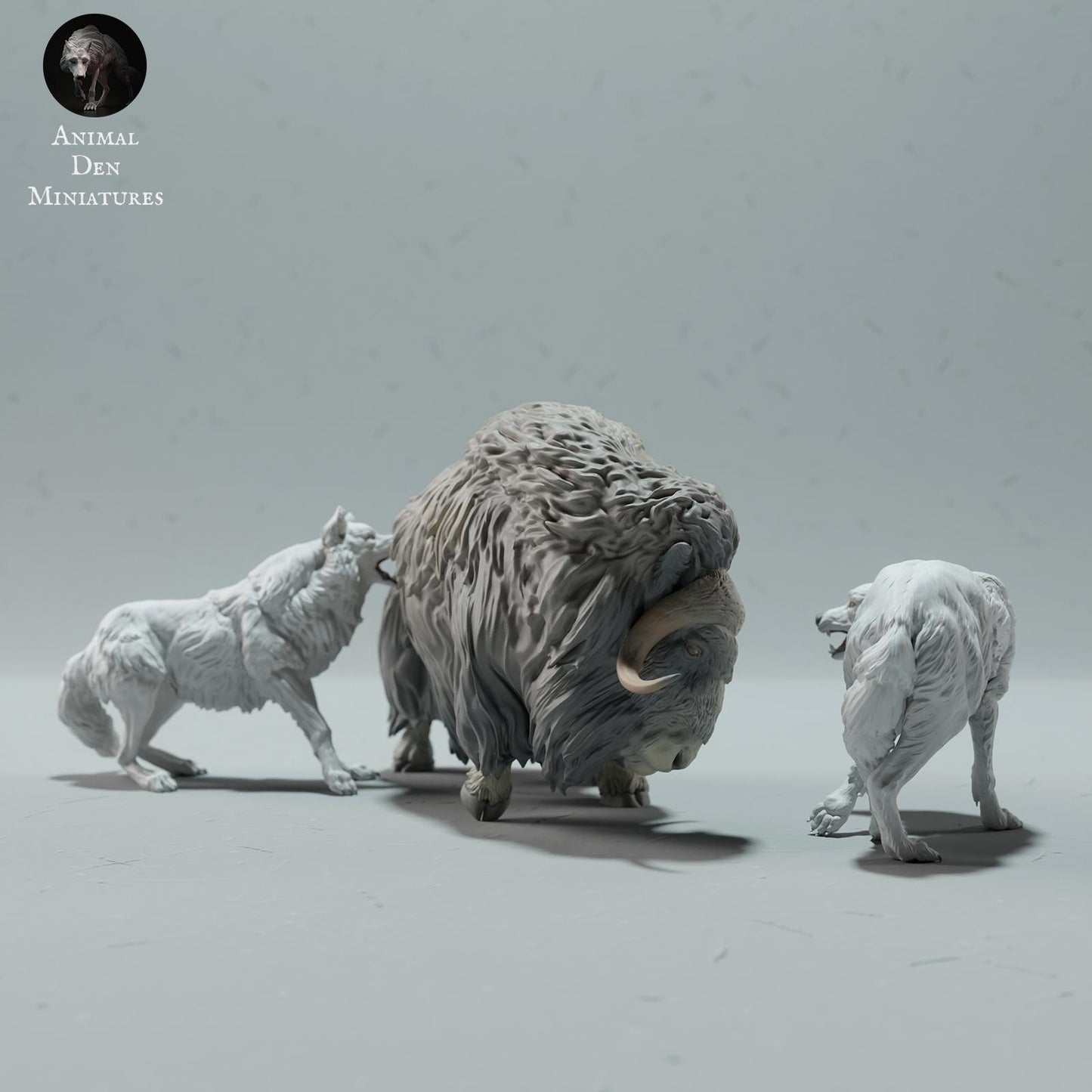 Product photo Animal Figure Diorama, Model Building: 0: Wildlife Figures: Arctic Wolves Hunting Musk Ox (Ref 01_01_62)