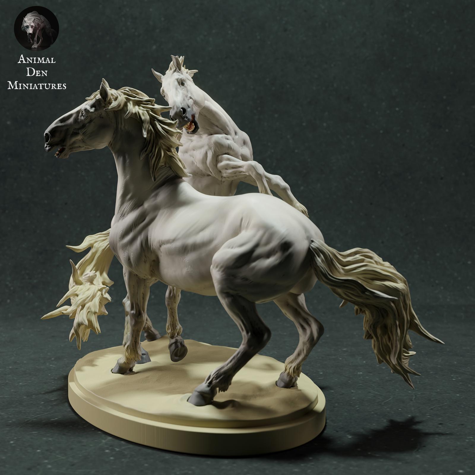 Product photo Animal Figure Diorama, Model Building: 0: Wildlife Figure: Fighting Camargue Horses – Stallions (Ref 01_01_74)